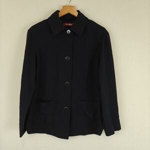 Max Mara Studio Lightweight Button Up Navy Blue Jacket Size 2 Women's